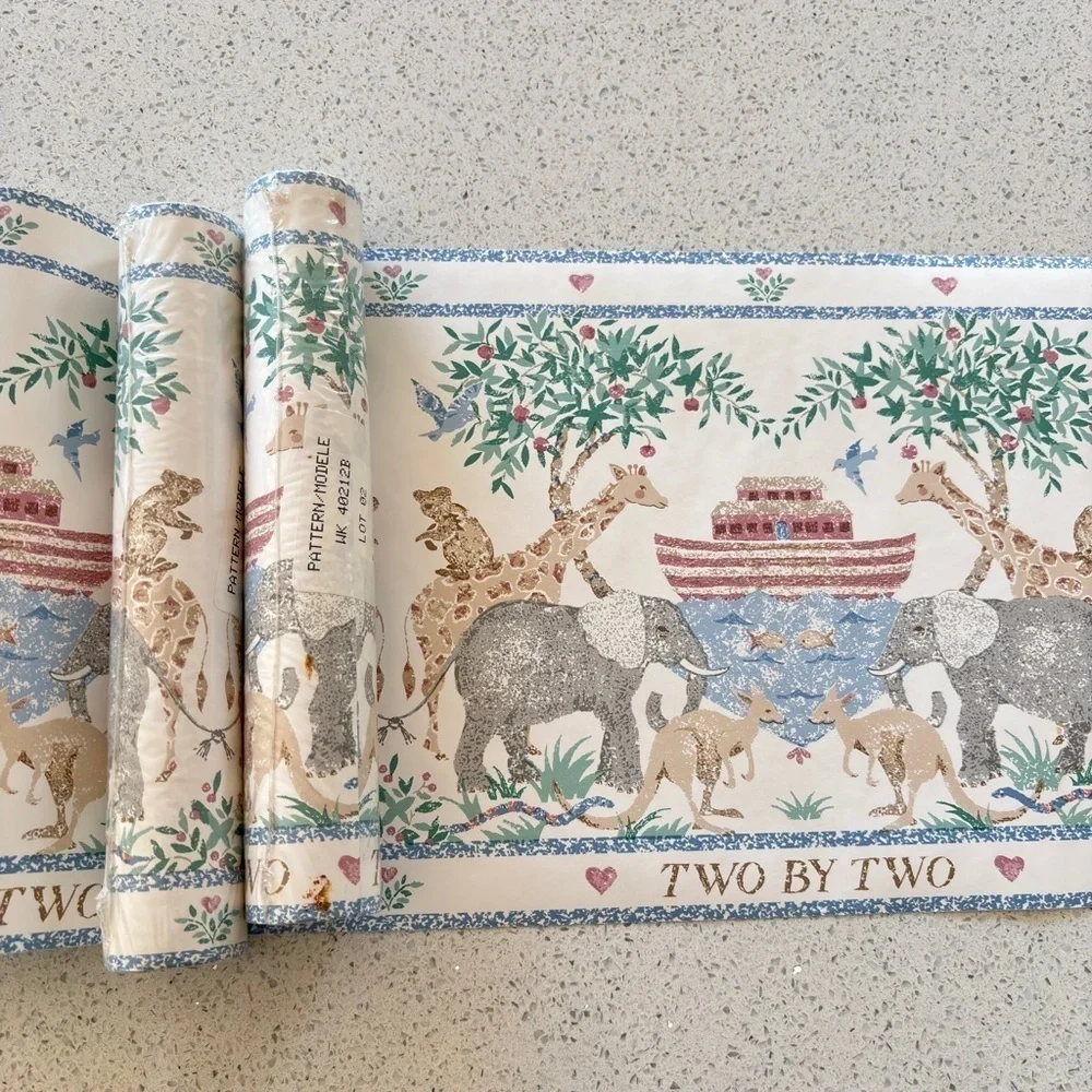 VTG Two by Two Noah's Ark Wallpaper Border 5 YD X 9